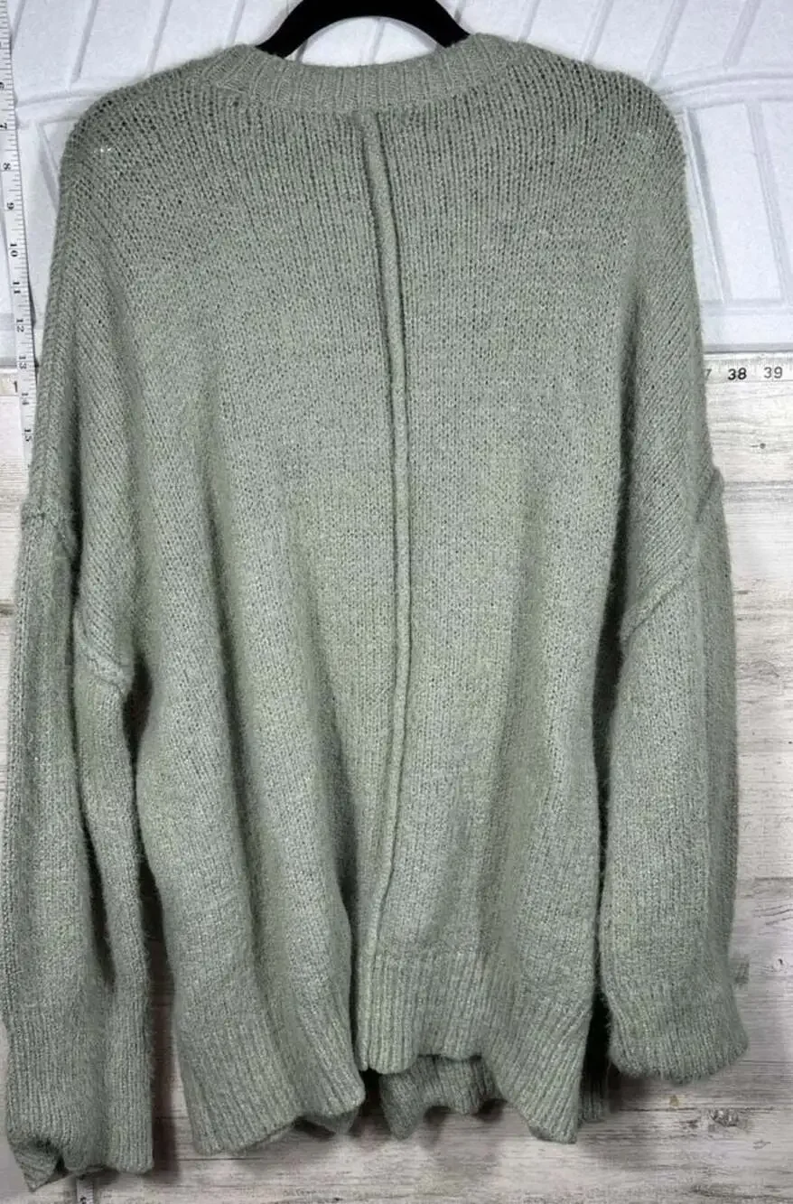 POL Women's Sage Green Oversized V-Neck Button-Front Cardigan Sweater Size L